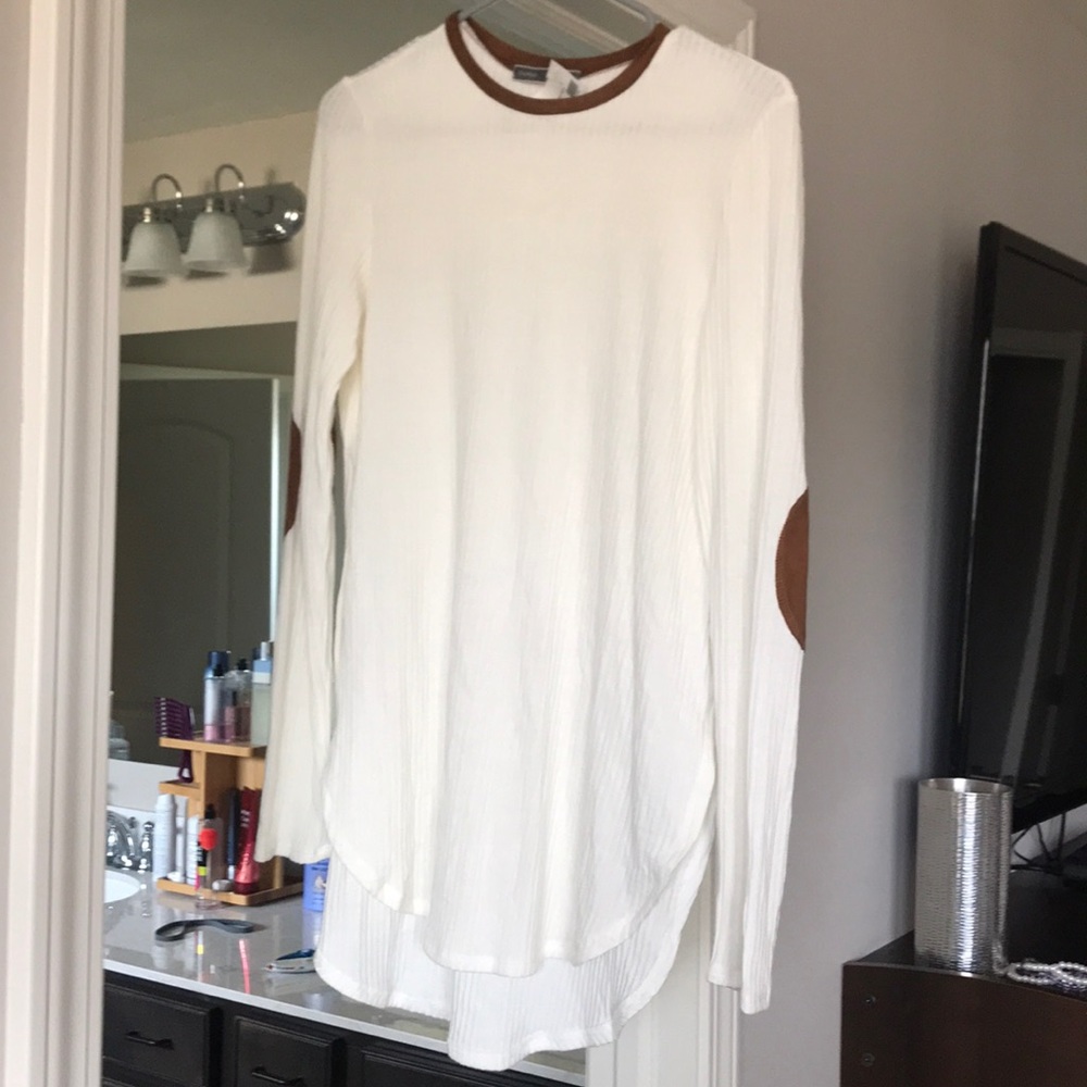 Ivory ribbed elbow patch long sleeve